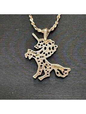 Vintage Sterling Silver Unicorn Pendant Necklace Italian Twisted Rope 18" Italy